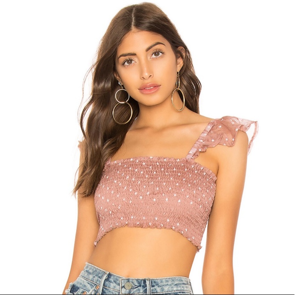 By the way. Charlie ruffle smocked crop top